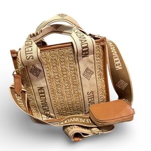 Steve Madden Brown and Tan Messenger Bag tote straw style purse handbag bwebber